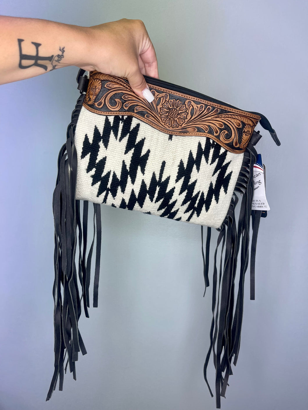 Black/white aztec crossbody