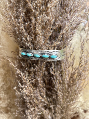 Stamped/turquoise cuff